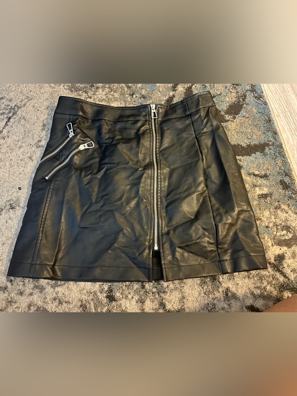 Black Faux Leather Mini Skirt with Silver Zippers